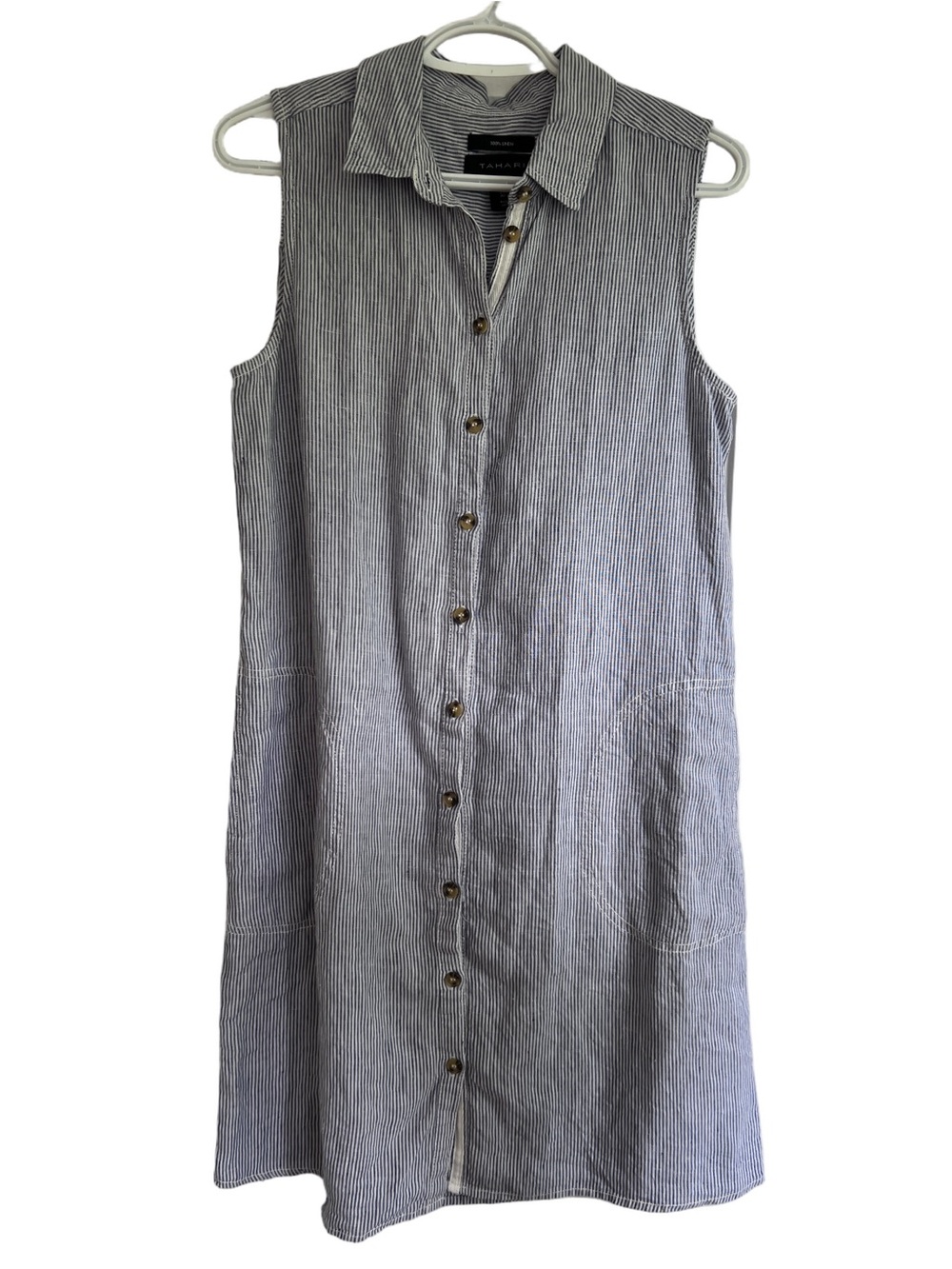 Tahari 100% Linen Shift Dress with Pockets Size S